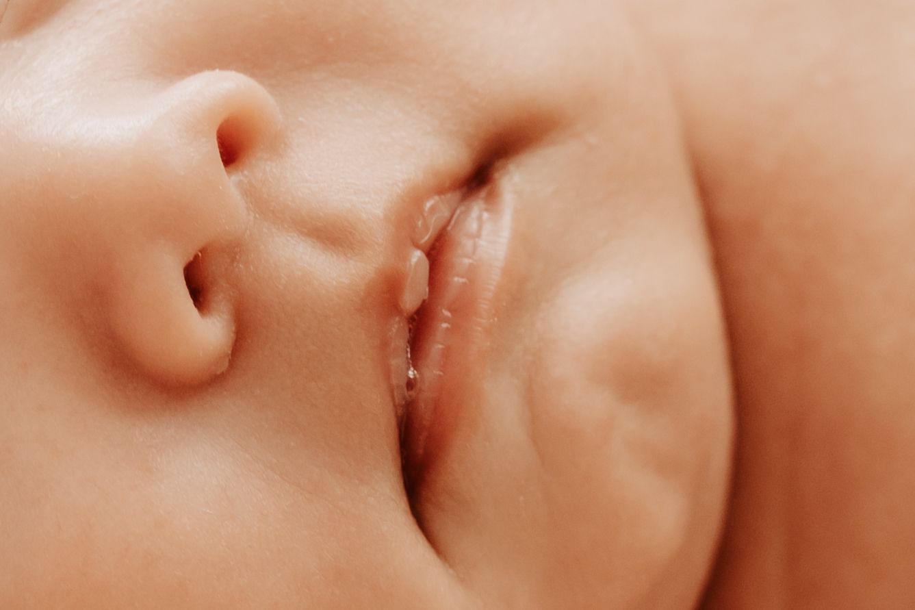 Close-up of a newborn baby's lips and nose. Keely King Photography in Coweta Oklahoma