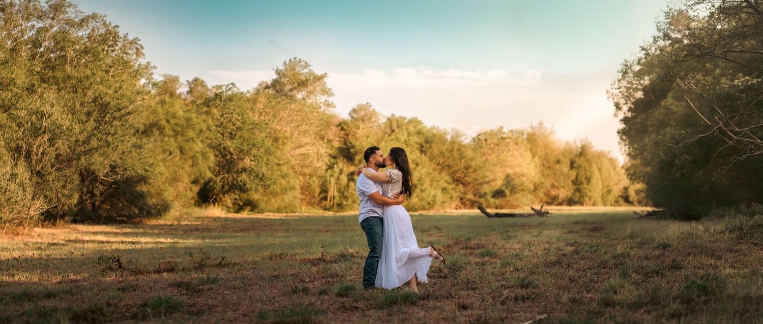 Couple photographed during an engagement session in Brownsville, Texas.