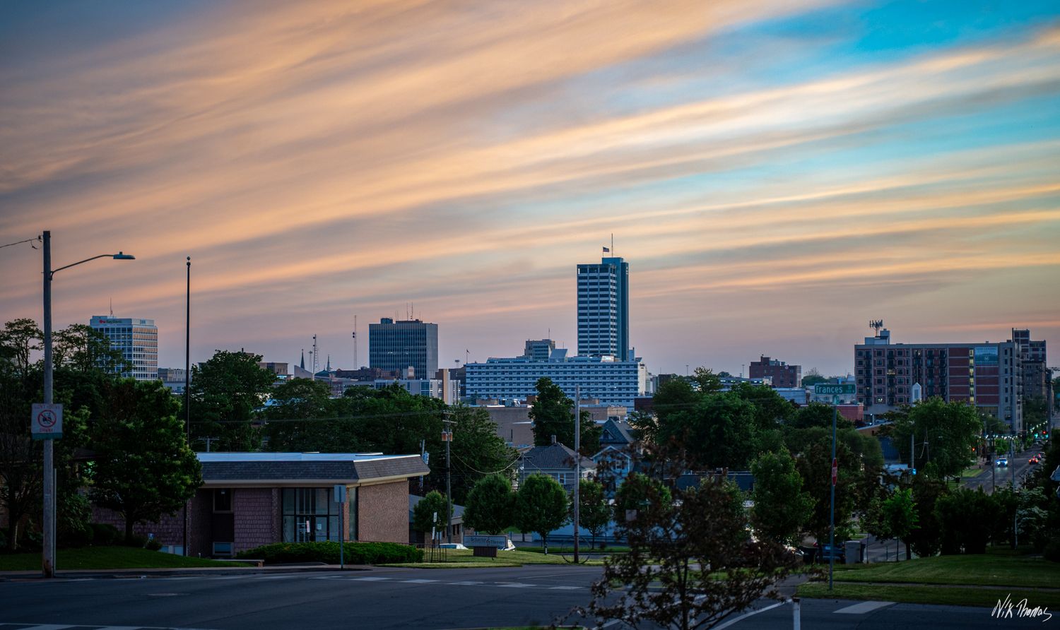 South Bend cityscape in the evening during a sunset