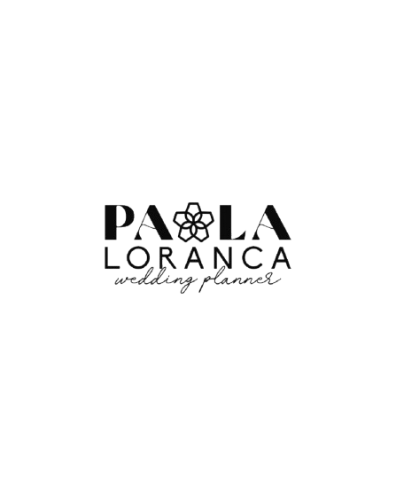 Paola Loranca Wedding Planner logo featuring elegant black typography with a decorative floral emblem.