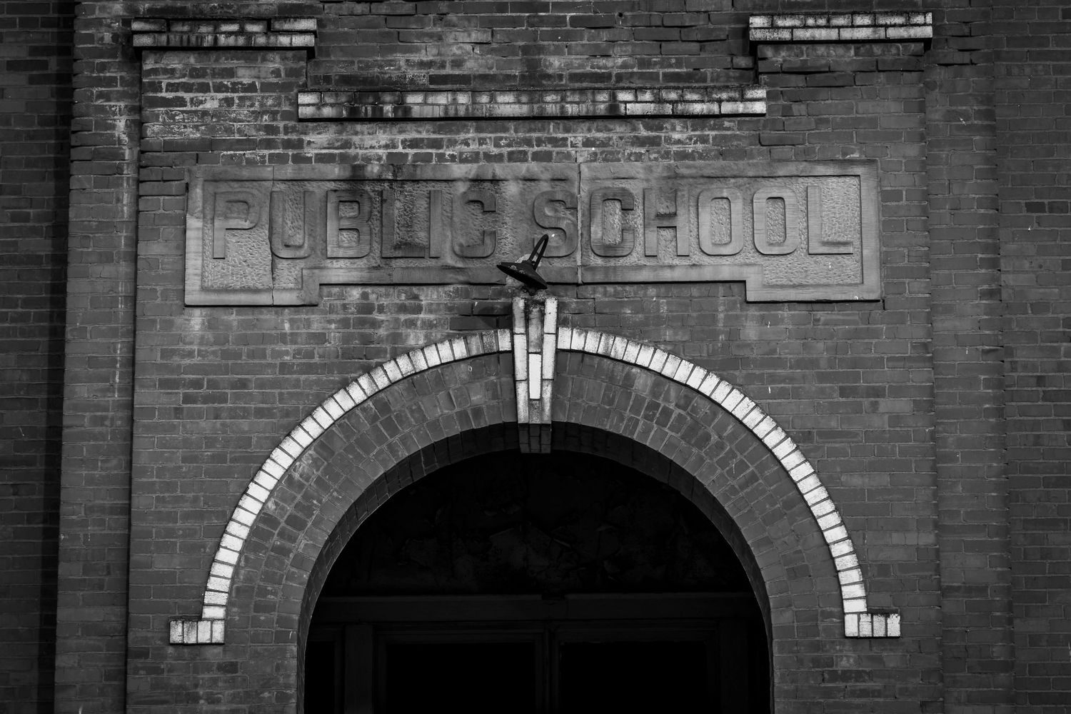 Black and white old school building