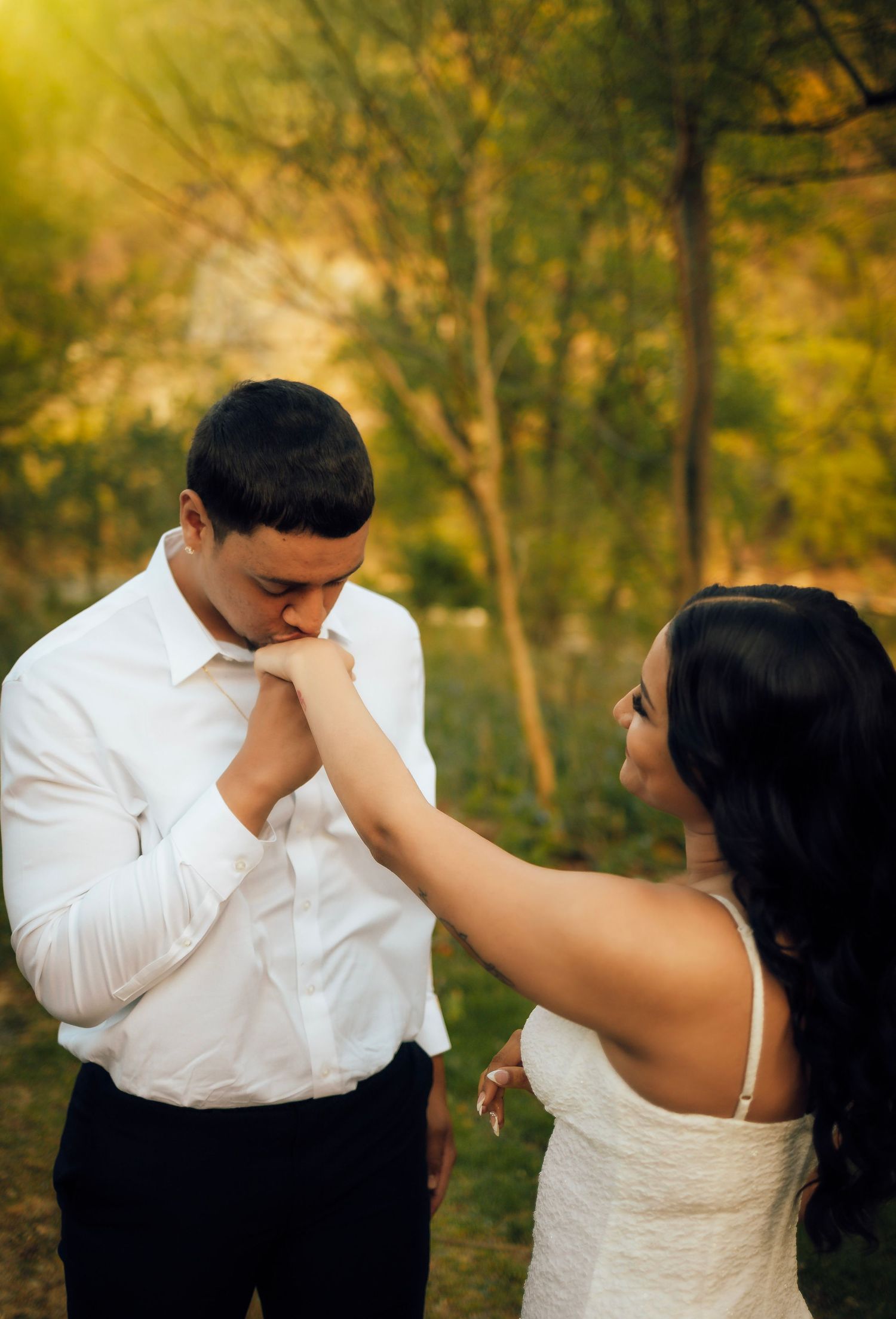 Couple embracing during Maryland engagement photo session