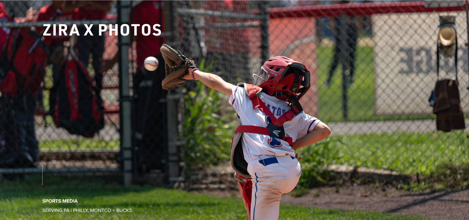zira x photos homepage banner with a baseball catcher mid catching the ball in the glove