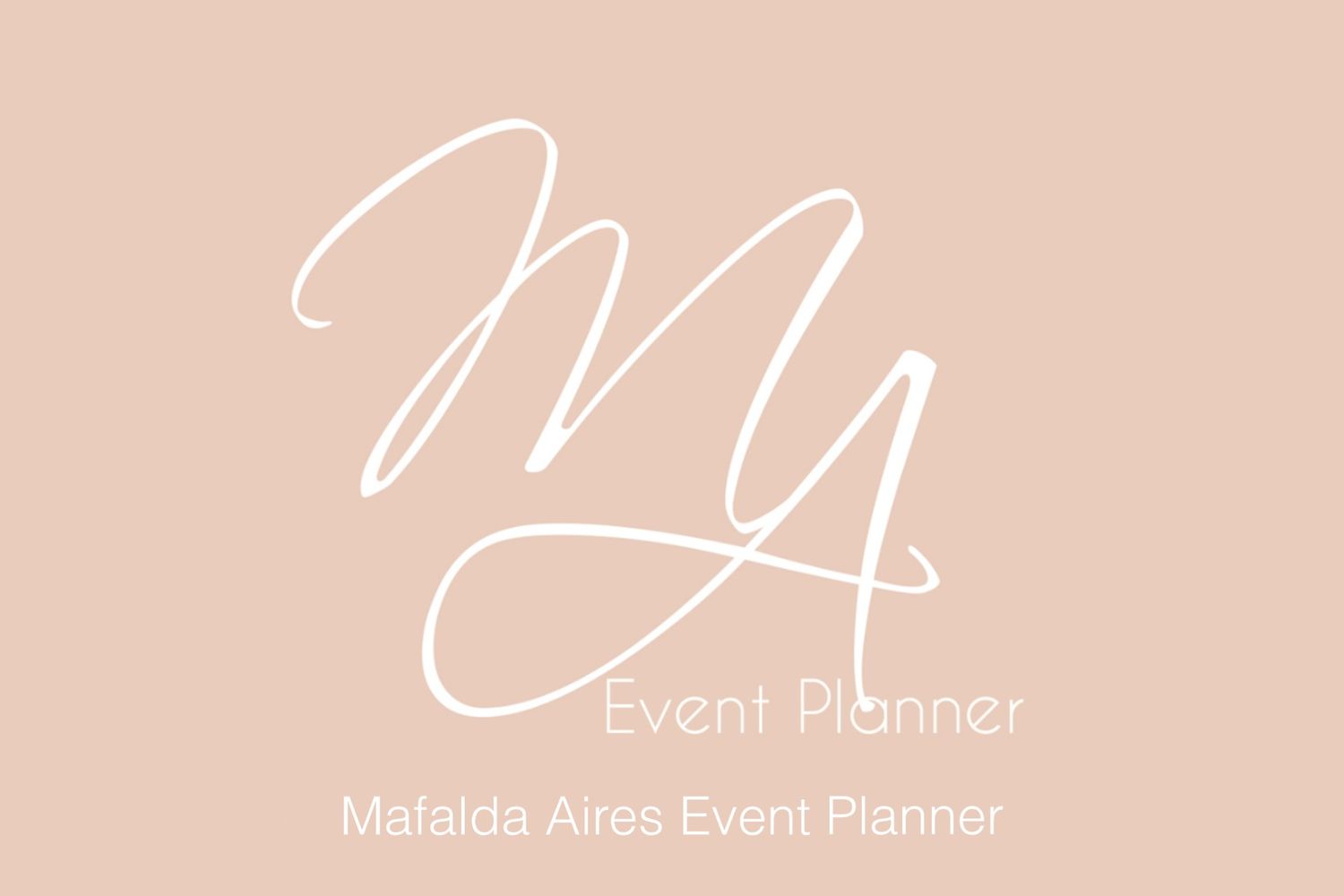 Simple elegant logo design for 'MA Event Planner' in white script text against a dusty rose pink background.