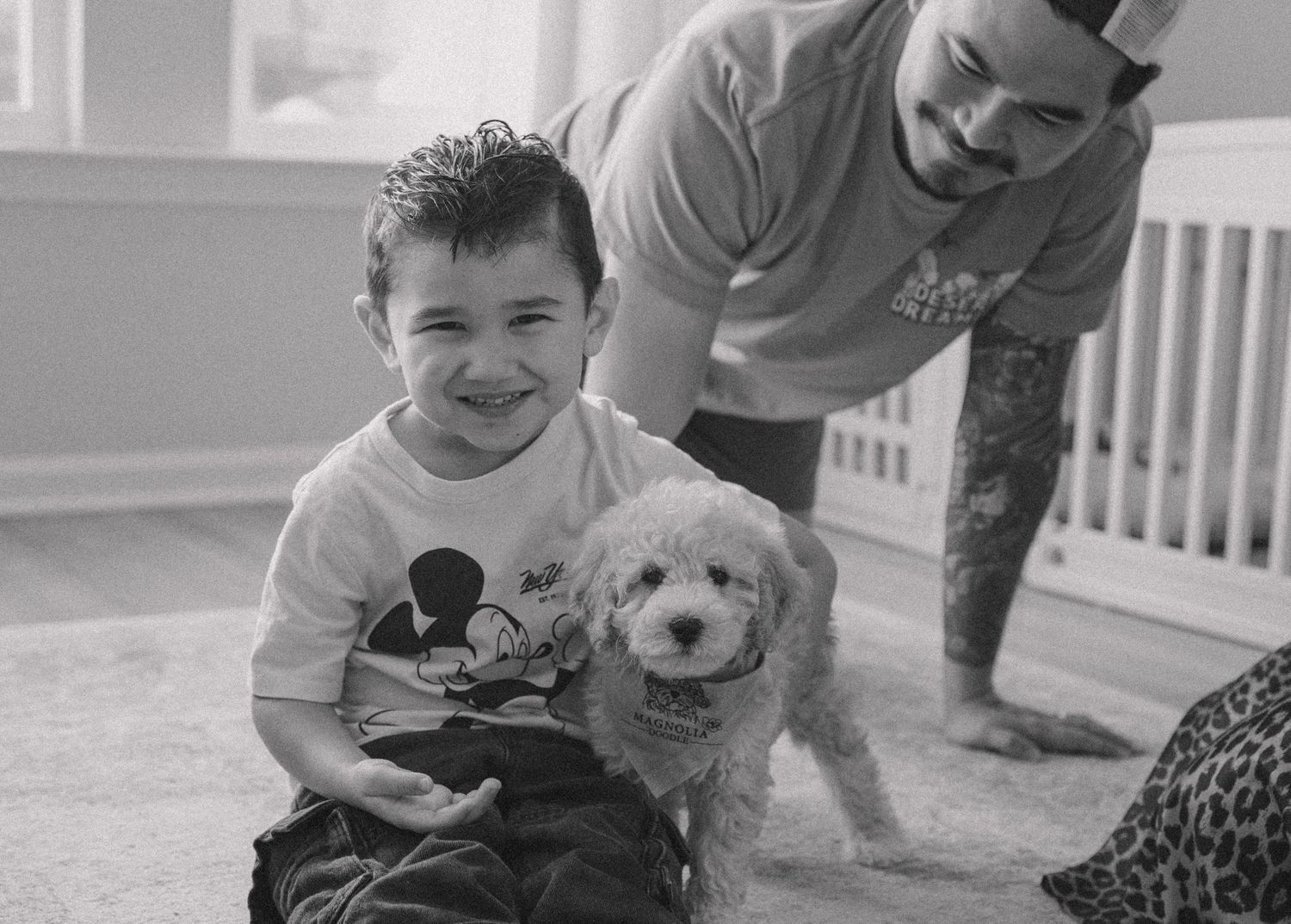 lifestyle in home family shoot. New puppy.