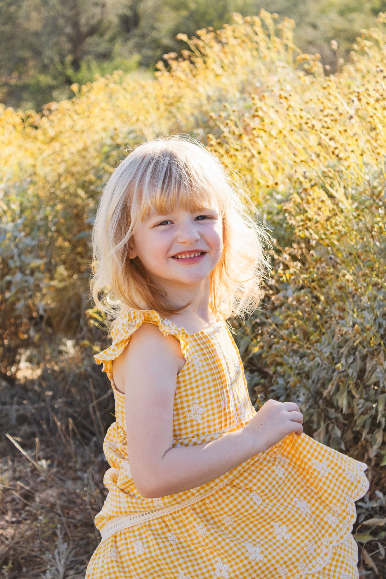 children's photos in wildflowers in gold canyon arizona. Peralta trails family photos. Backlit children's photo in wildflowers. Candid