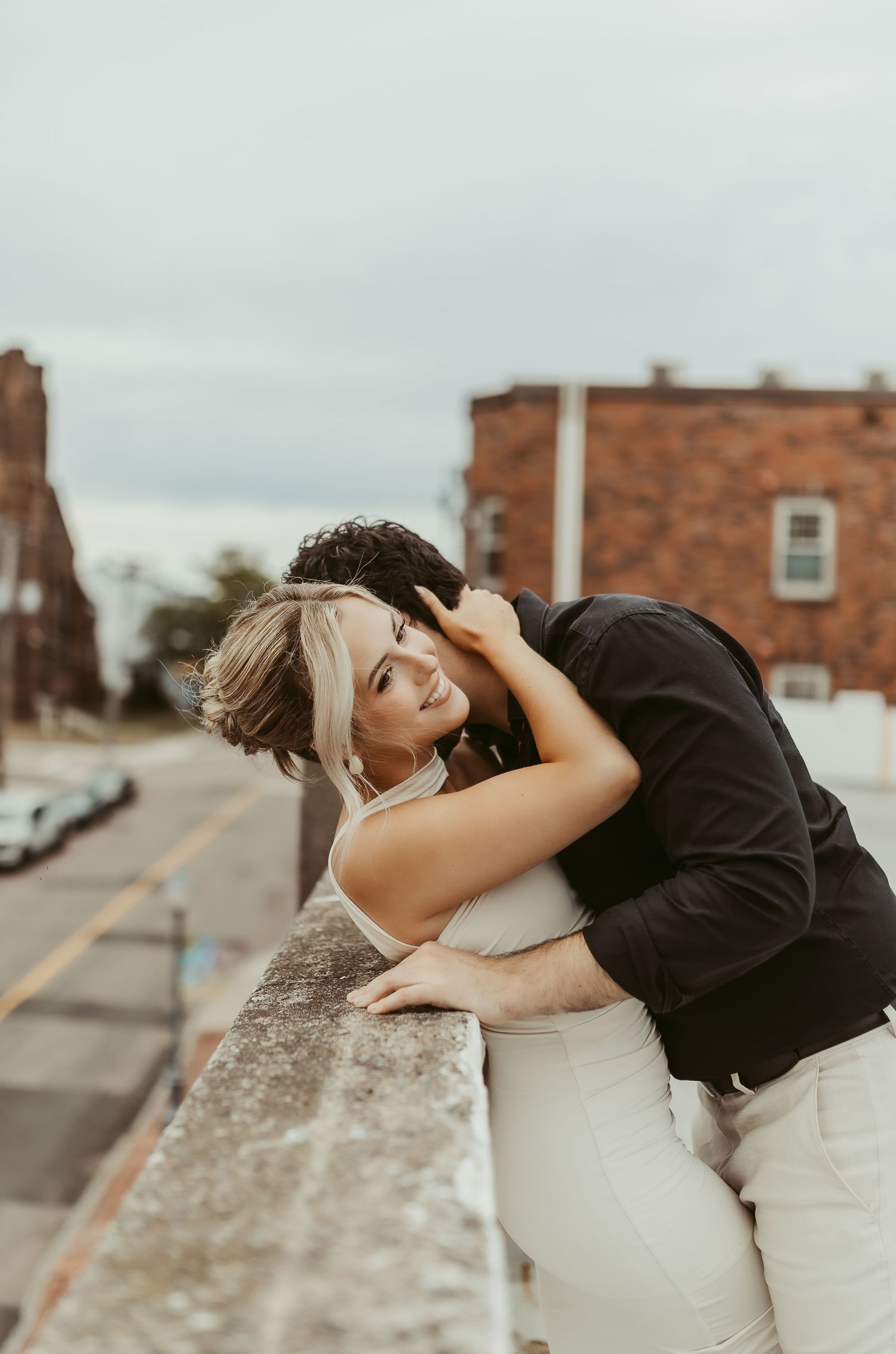 Moncton New Brunswick wedding parking garage couple engagement golden hour