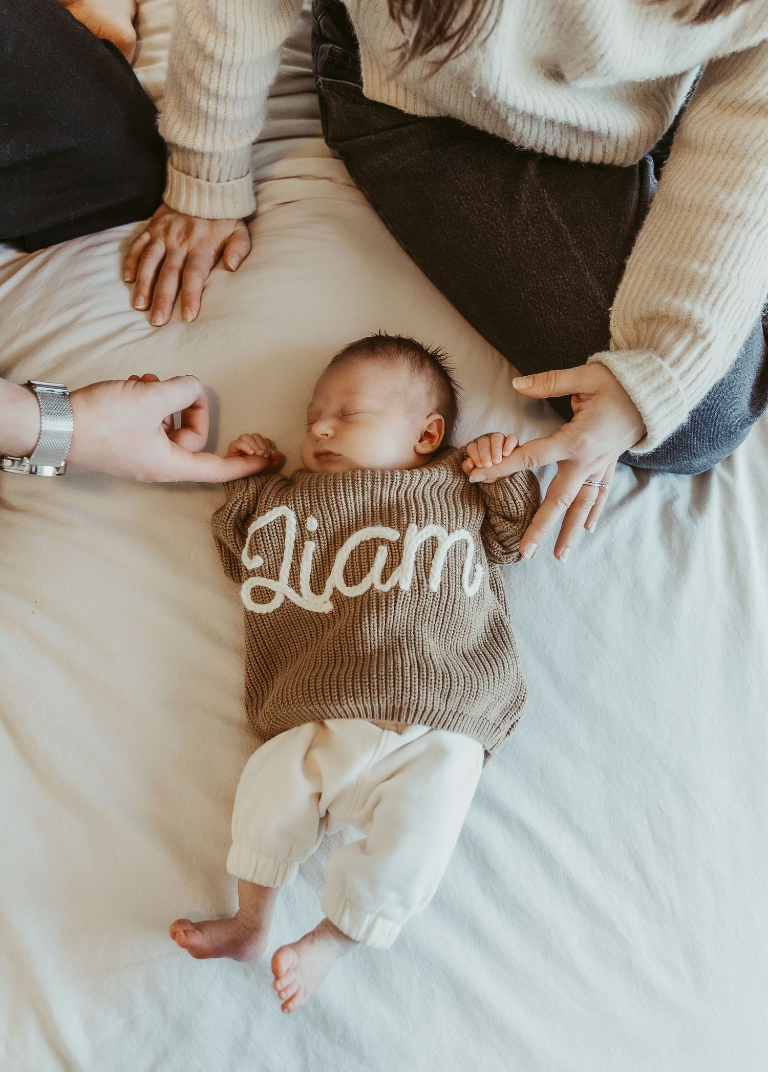 in home newborn session in warm tones