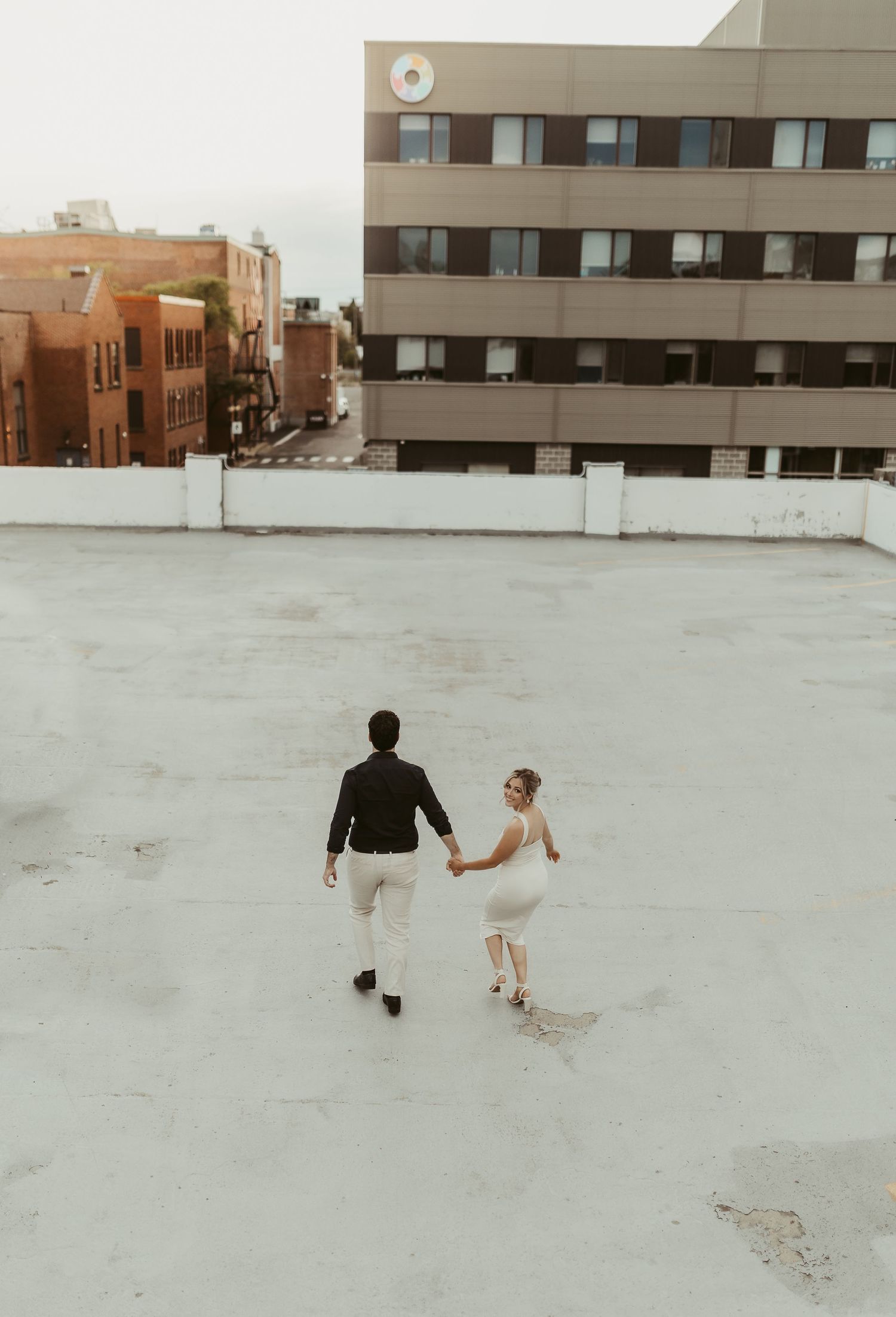 Moncton New Brunswick wedding photographer parking garage couple golden hour