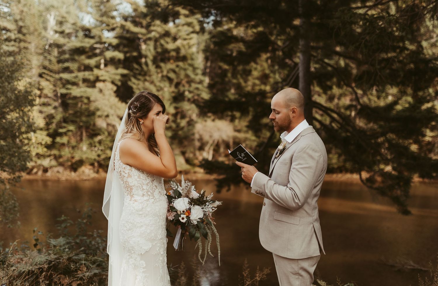 emotional couple exchanging vows on their wedding day