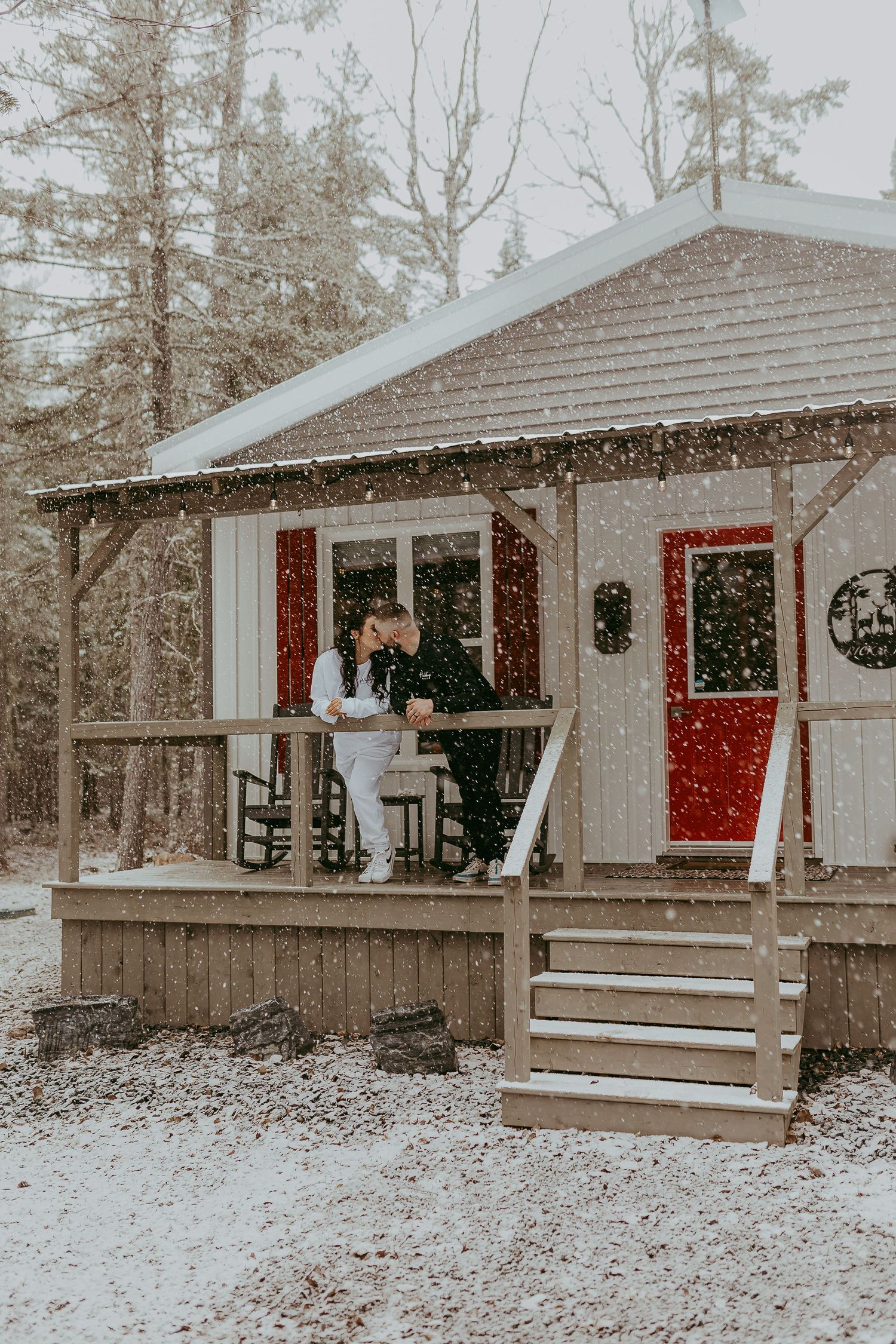 Winter wedding elopement photography matching sweat suit