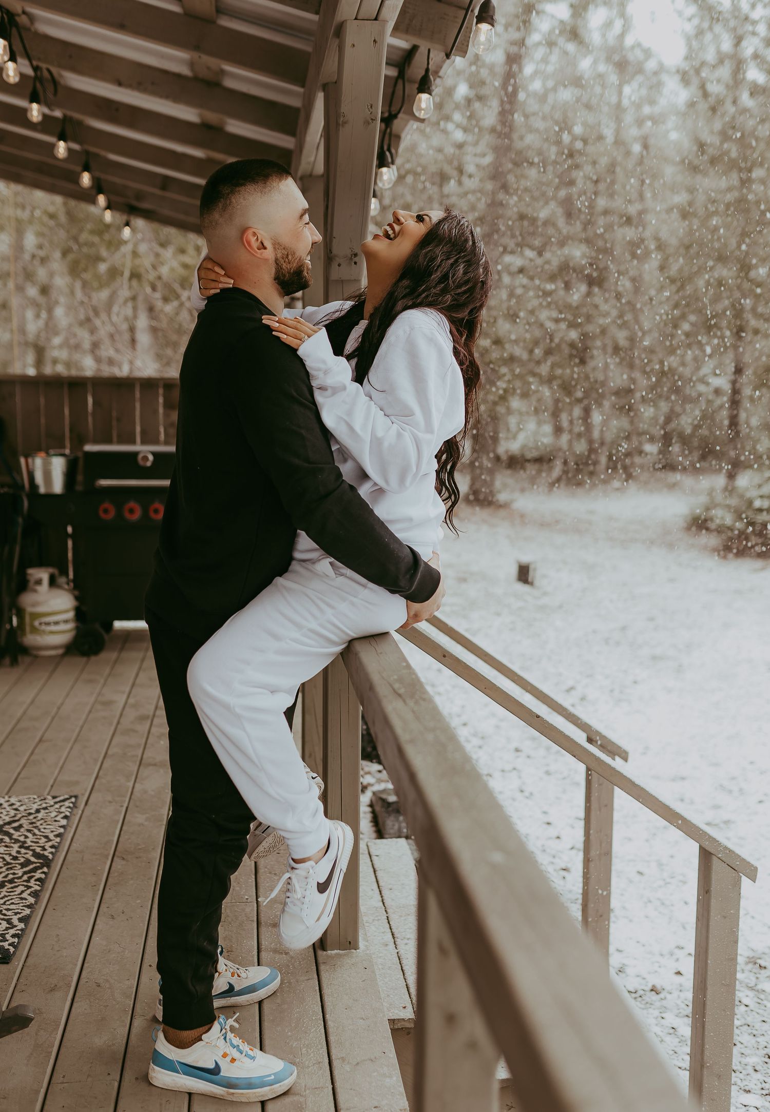 Winter wedding elopement photography matching sweat suit