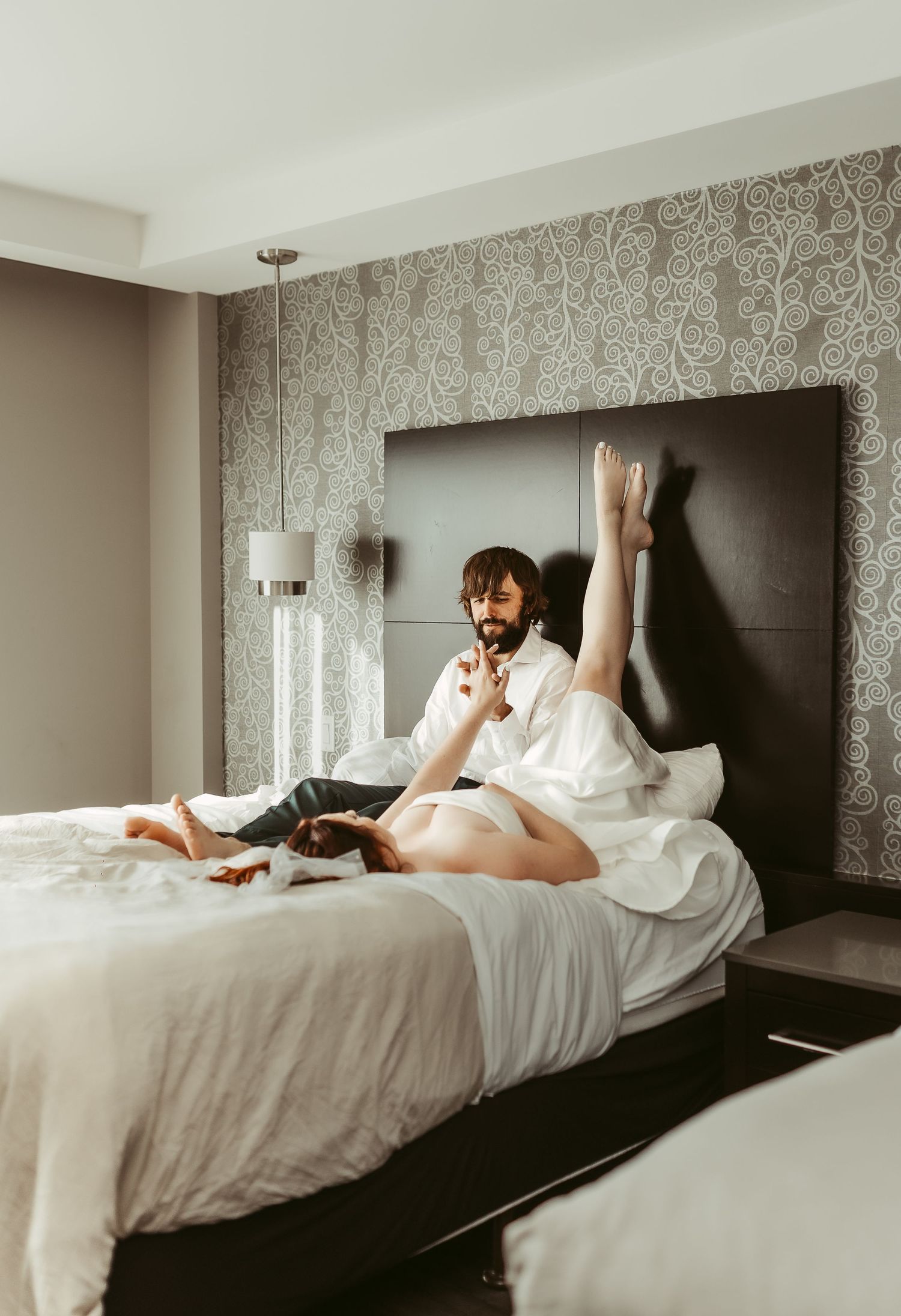 Moncton New Brunswick wedding photographer hotel room engagement photos