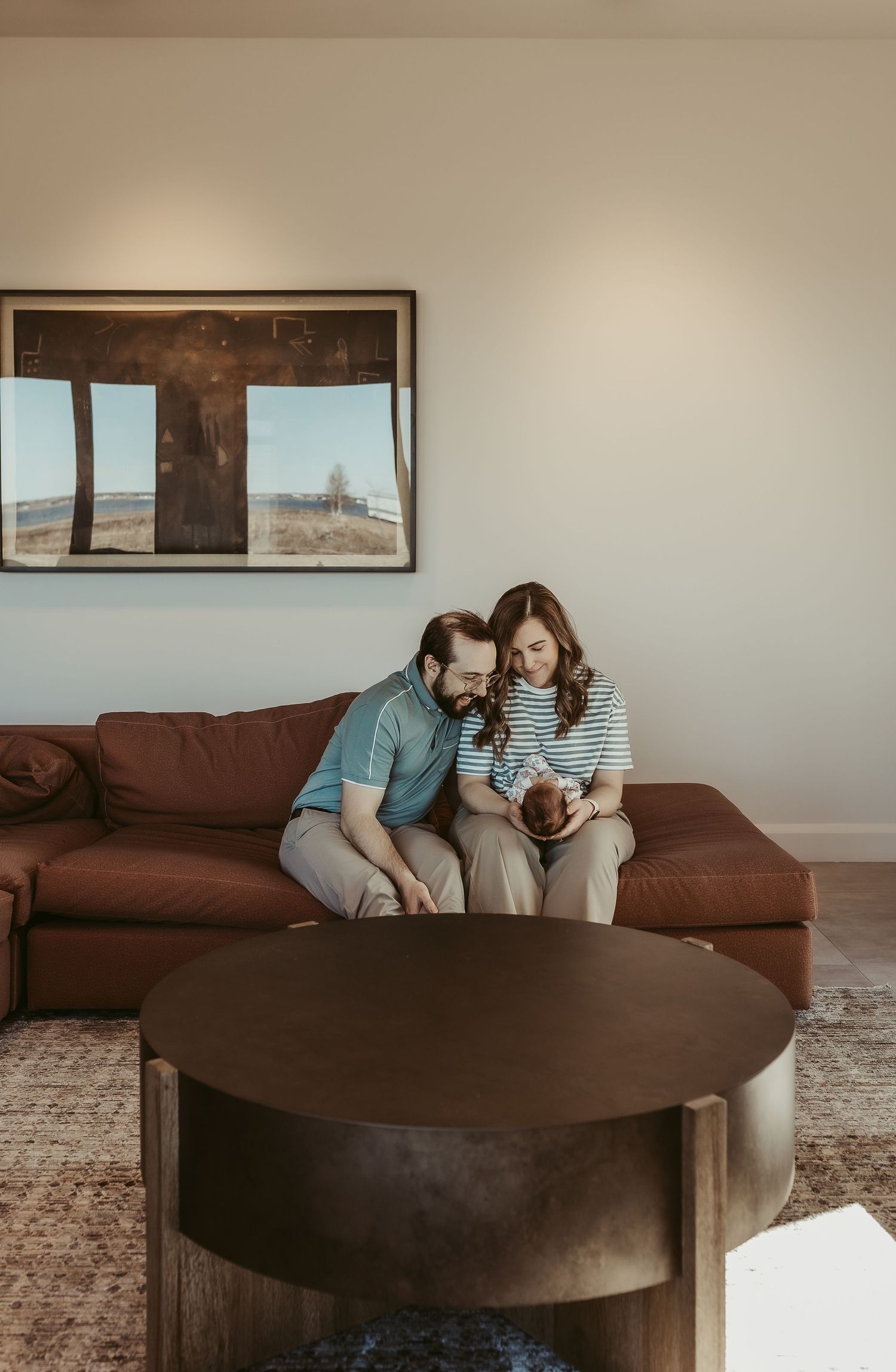 in home newborn session in warm tones