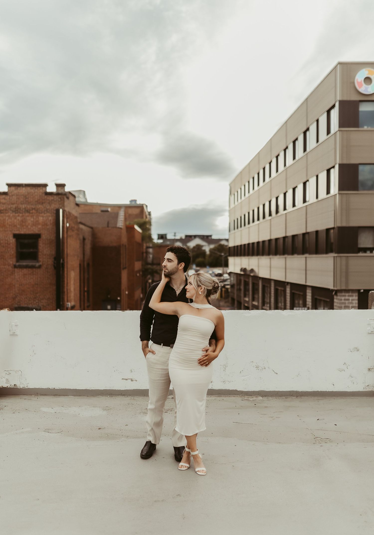 Moncton New Brunswick wedding photographer parking garage couple engagement golden hour