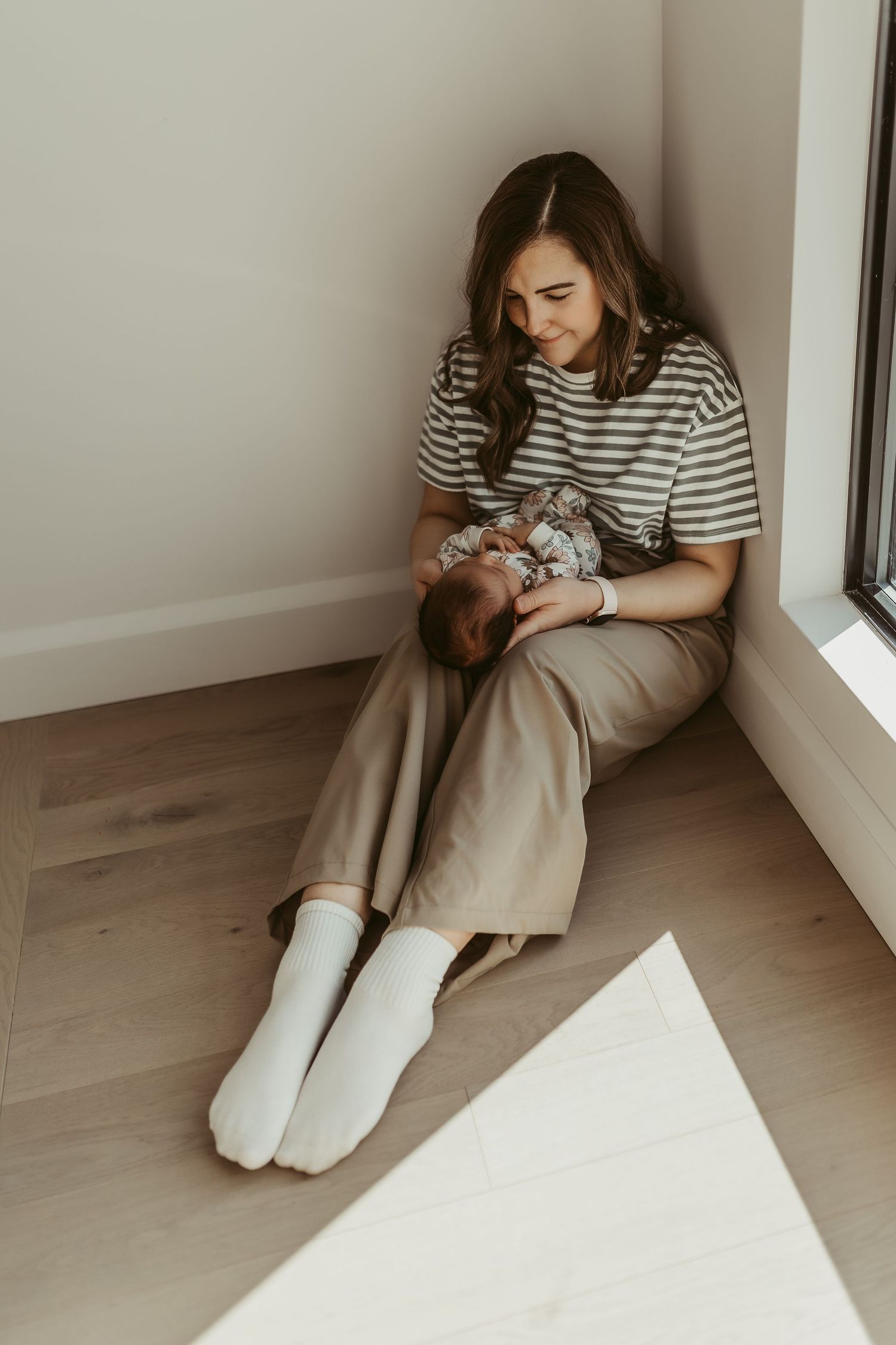 in home newborn session in warm tones