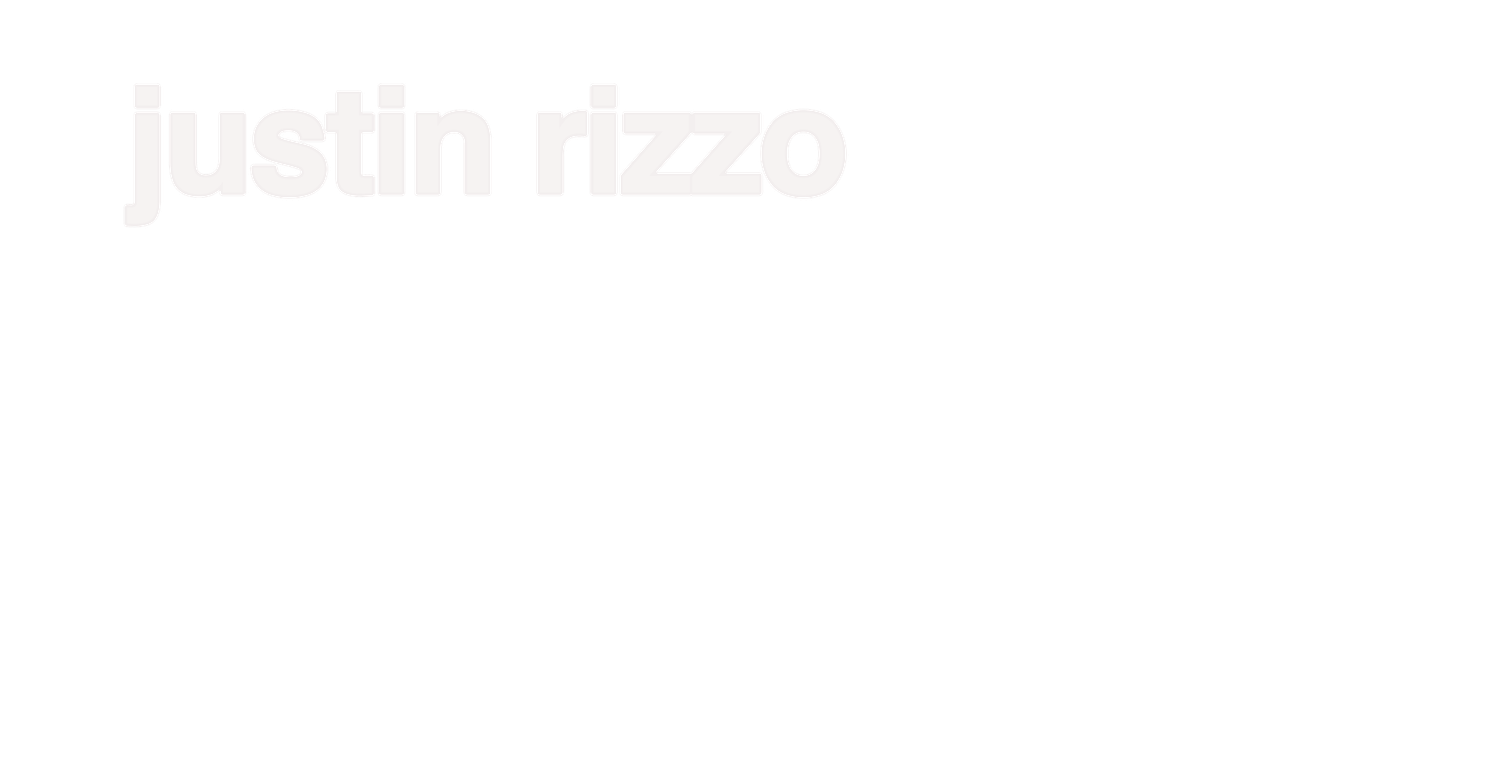 Text graphic displaying the name Justin Rizzo in light gray serif font on white background.