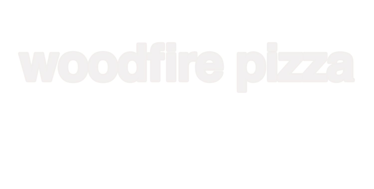 Woodfire pizza restaurant logo displayed in light gray text on a white background.
