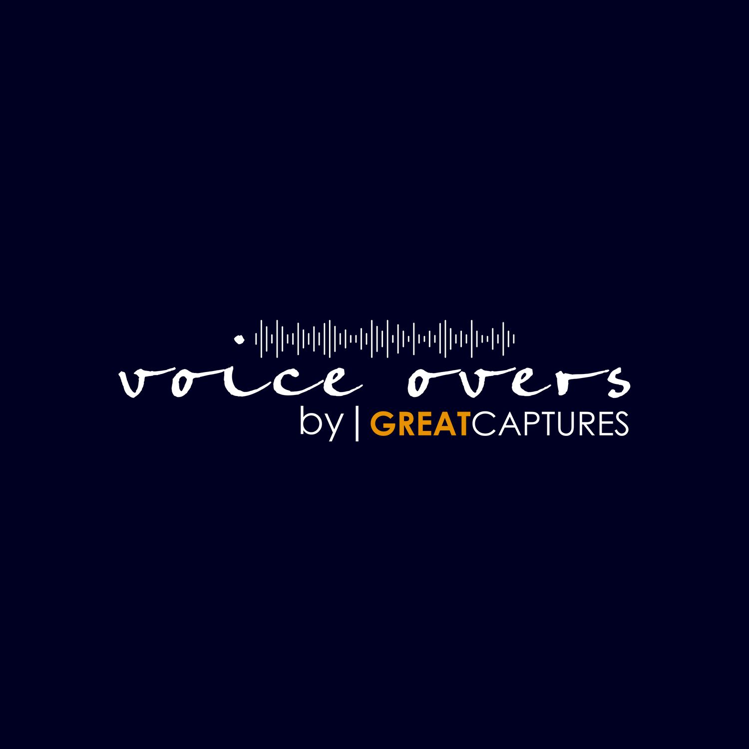 Dark navy logo design for Voice Overs by Great Captures with audio waveform graphic and bold typography.