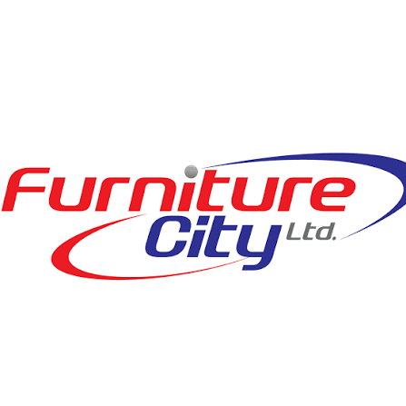 Furniture City Ltd. logo featuring bold red and blue text with a dynamic swoosh design on a white background.