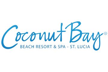 Coconut Bay Beach Resort & Spa logo in blue cursive font, located in St. Lucia.