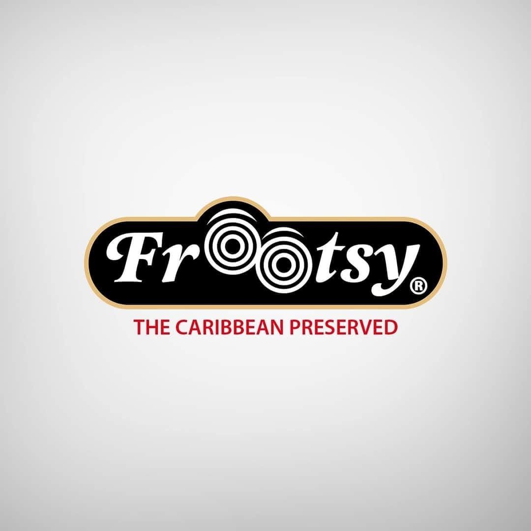 Frootsy logo featuring bold text on black oval badge with tagline The Caribbean Preserved in red.