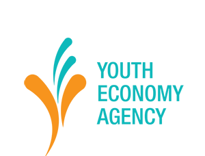 Youth Economy Agency logo featuring teal and orange abstract splash design with bold teal typography.