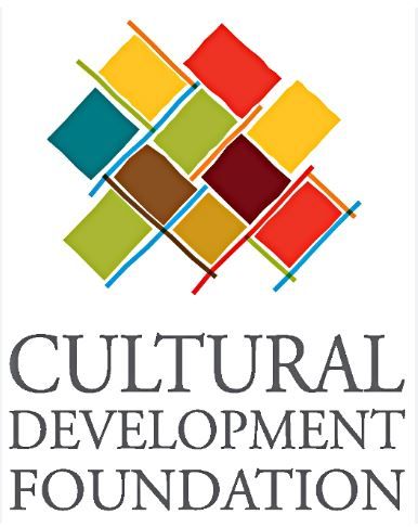 Cultural Development Foundation logo featuring colorful overlapping diamond shapes in red, green, teal, and yellow above bold text.