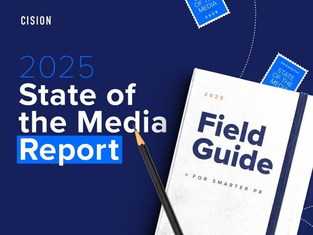 A dark blue business report cover showing '2025 State of the Media Report' next to a white field guide booklet.