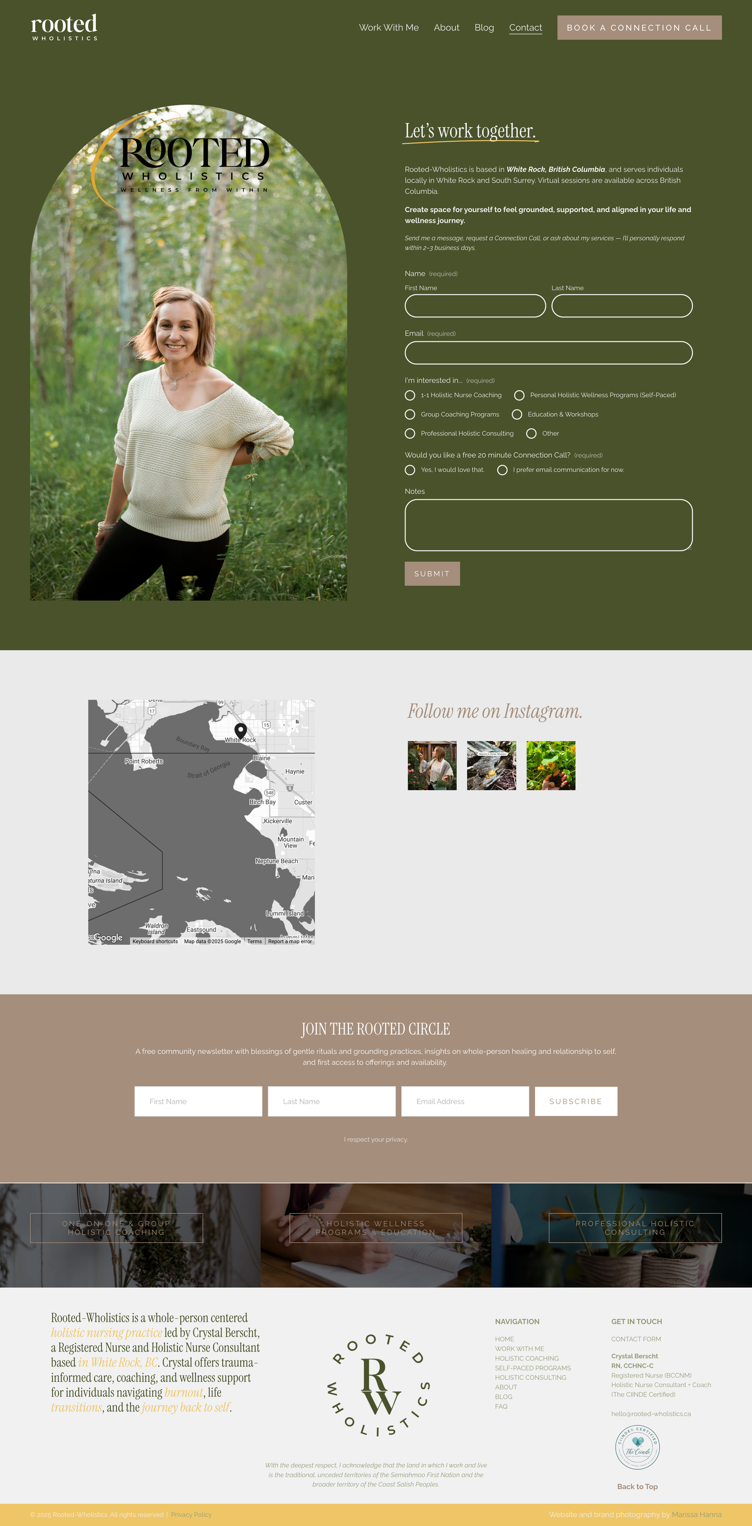 A collage of website design mockups featuring a green and tan color scheme with contact forms and portfolio layouts.
