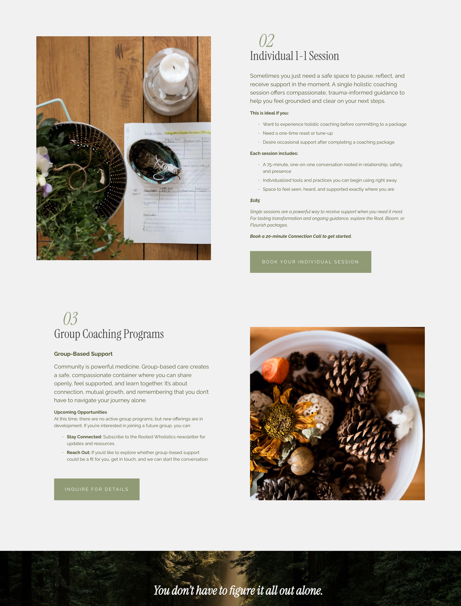 A serene coaching workspace with a candle, journal, and natural greenery on a wooden table.