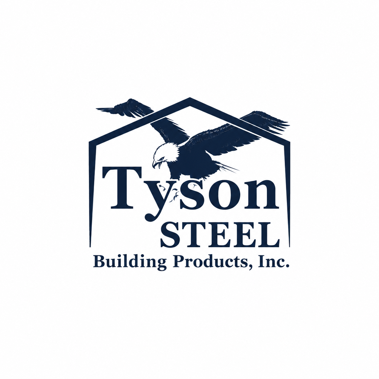 Tyson Steel Building Products Inc logo featuring a bold eagle and mountain silhouette in navy blue professional design.