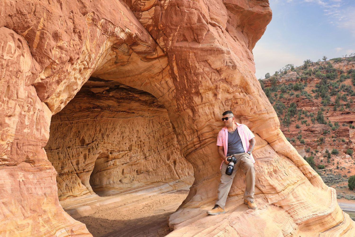 Northern Indiana and midwest photographer portrait photoshoot while hiking with landscape desert mountains in Utah