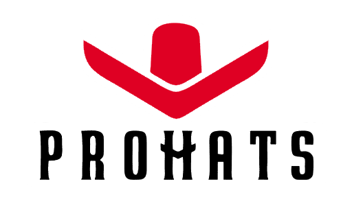 ProHats logo in red featuring a minimalist cowboy hat design.