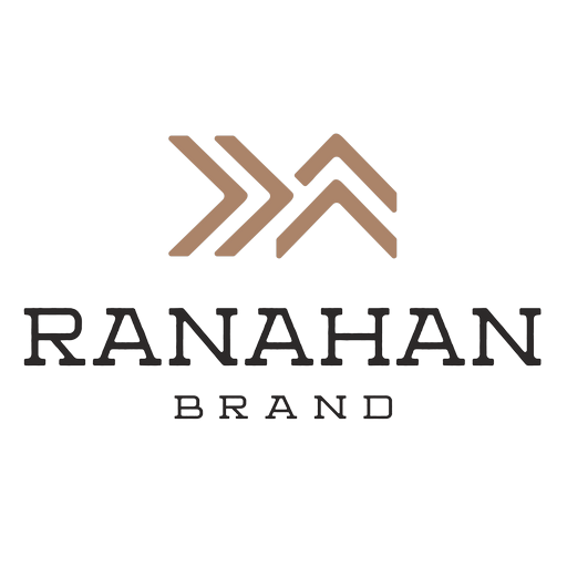 Geometric brown logo design for Ranahan Brand featuring angular patterns and text in a modern style.