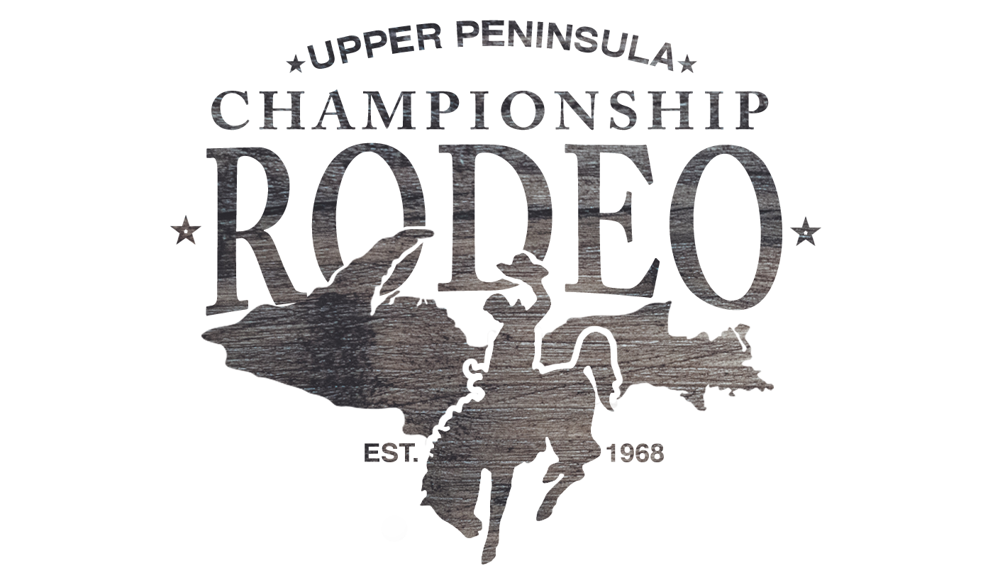 Vintage-style logo for Upper Peninsula Championship Rodeo featuring silhouetted bucking bronco rider.