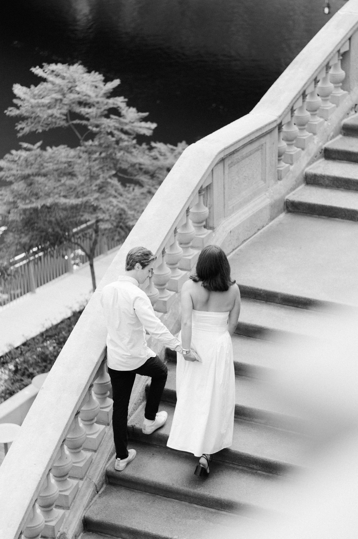 Candid couples portrait captured during relaxed Chicago engagement session