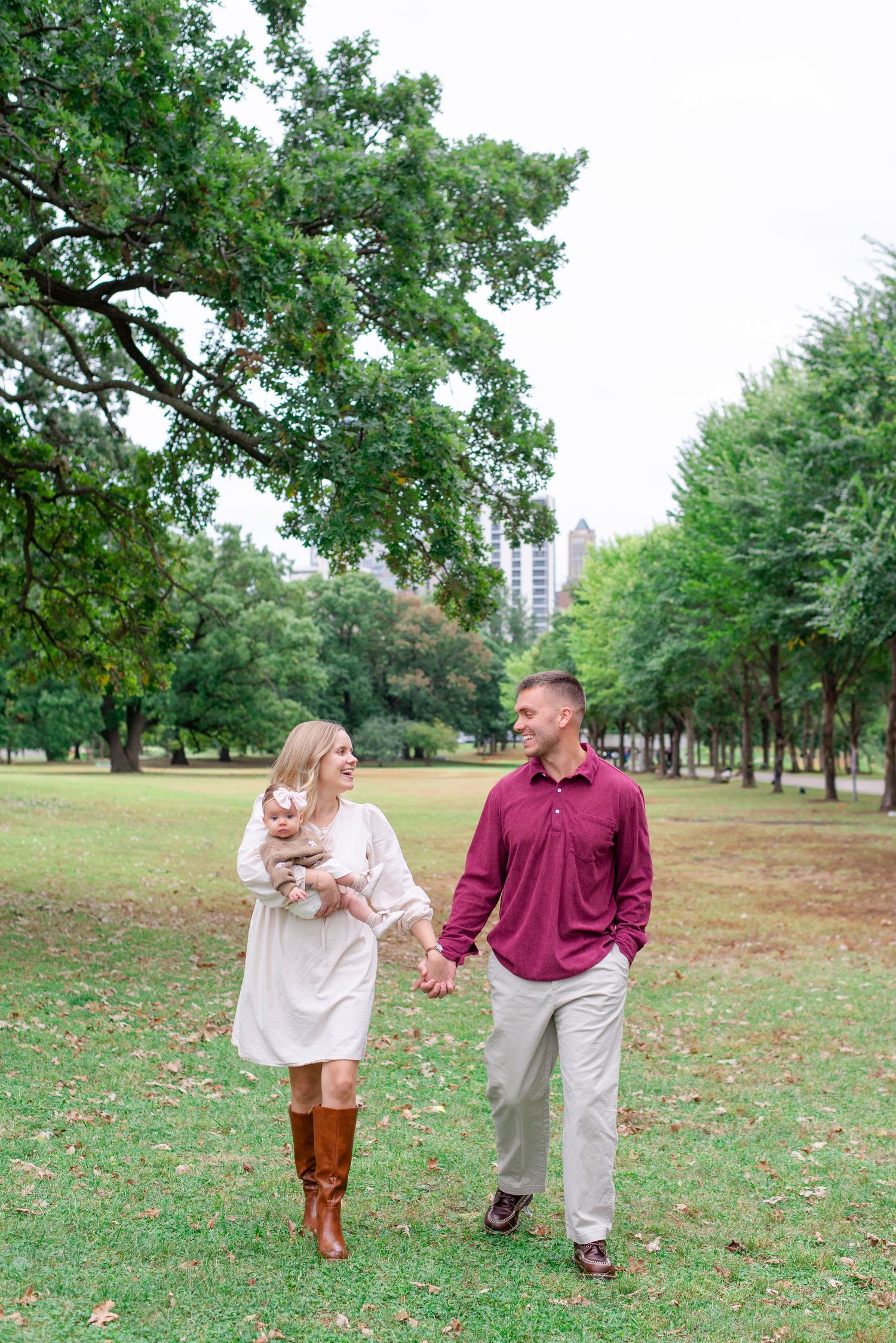 family holding hands during downtown Chicago family fall portrait session