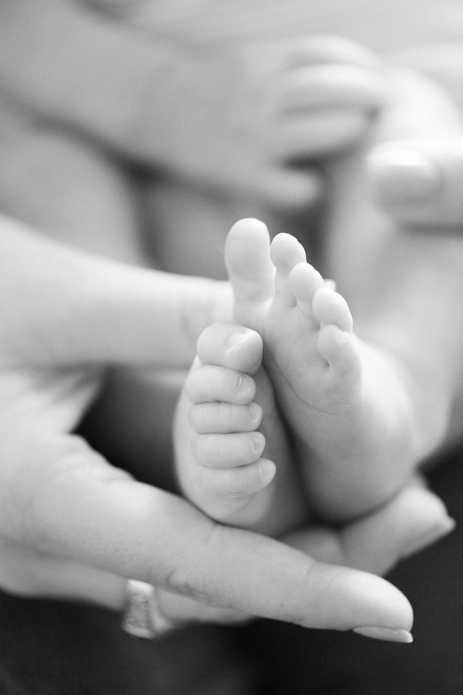 Newborn feet close-up photographed during lifestyle family session