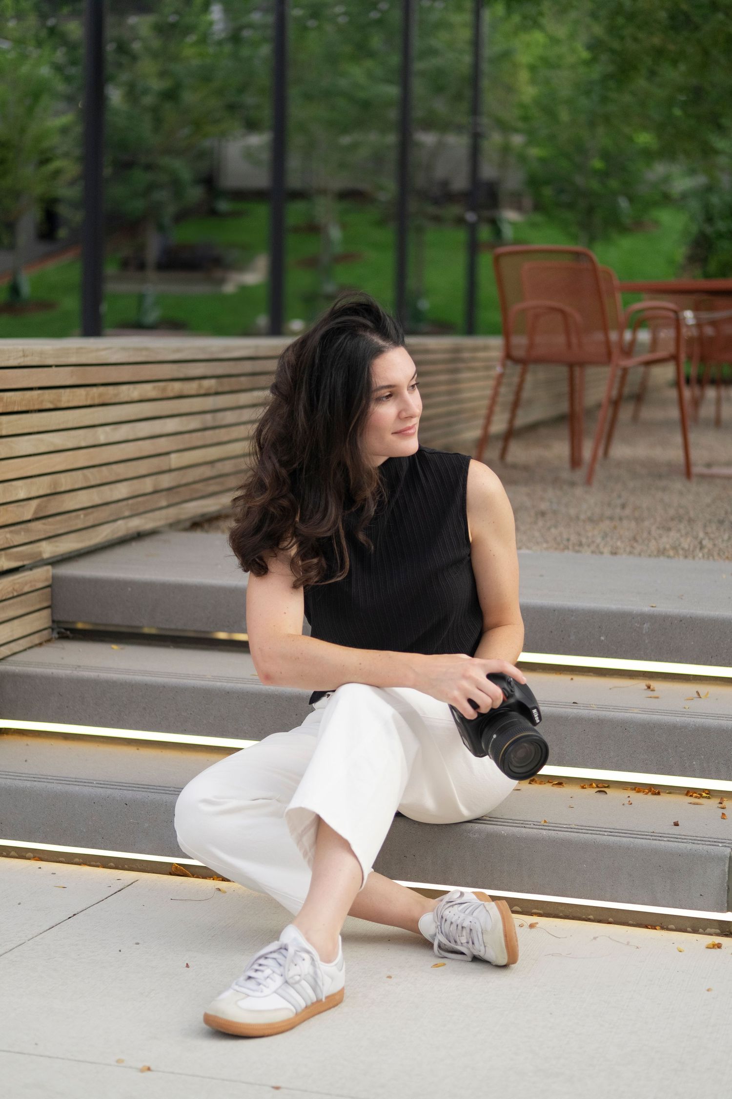 Photographer posing for brand photos in downtown Chicago