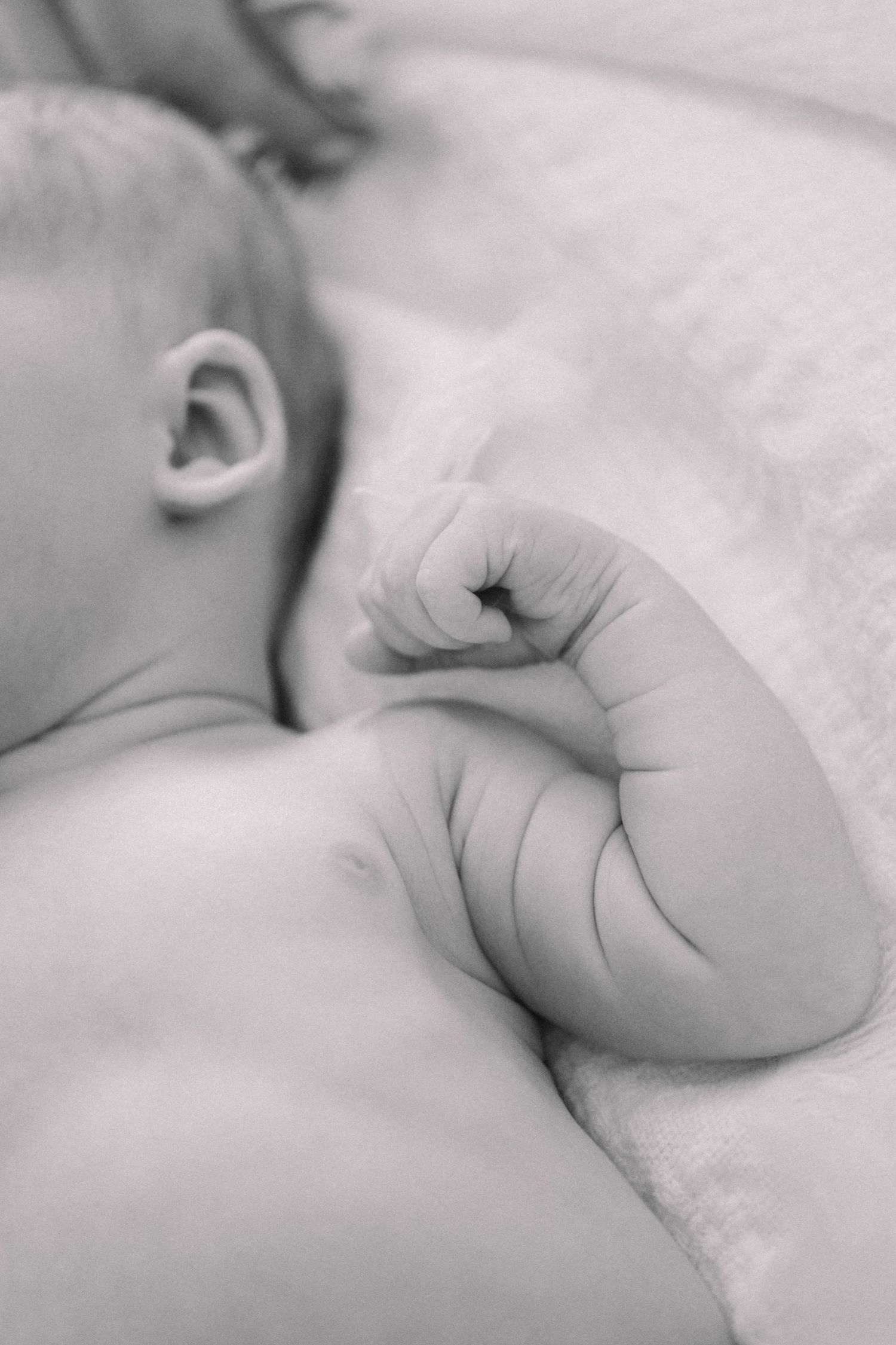 details of a baby's hand and ear during newborn session