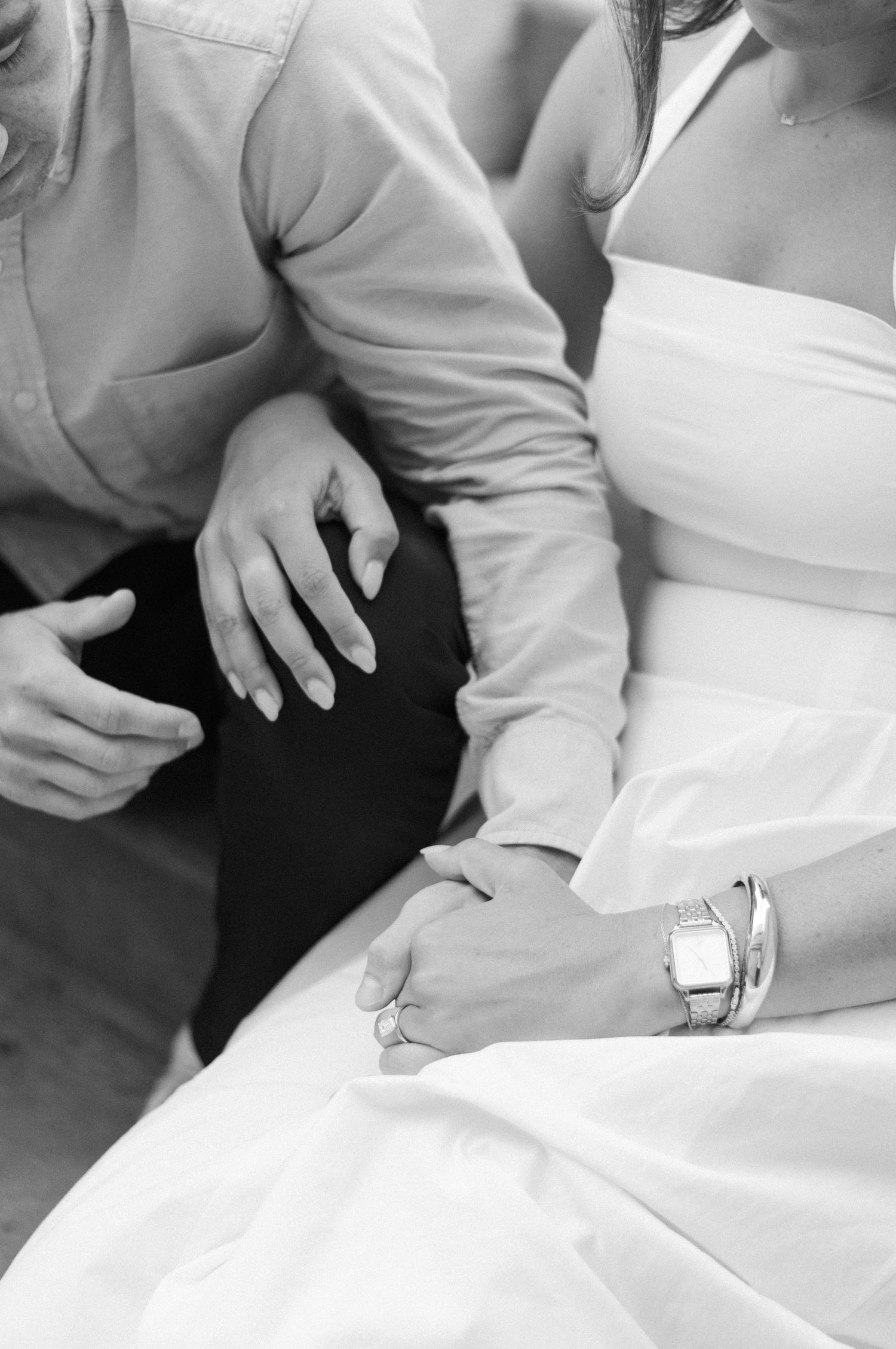 Couple sharing quiet moment during love story engagement session in Chicago