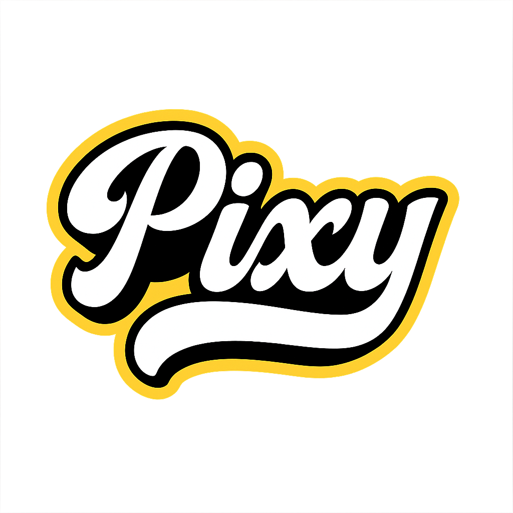 Stylized text logos in black with yellow outlines against white background.
