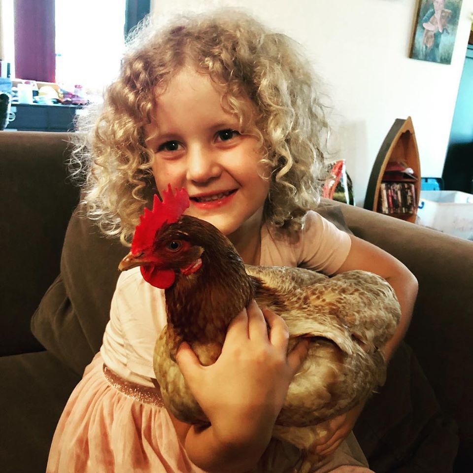 Girl and chicken