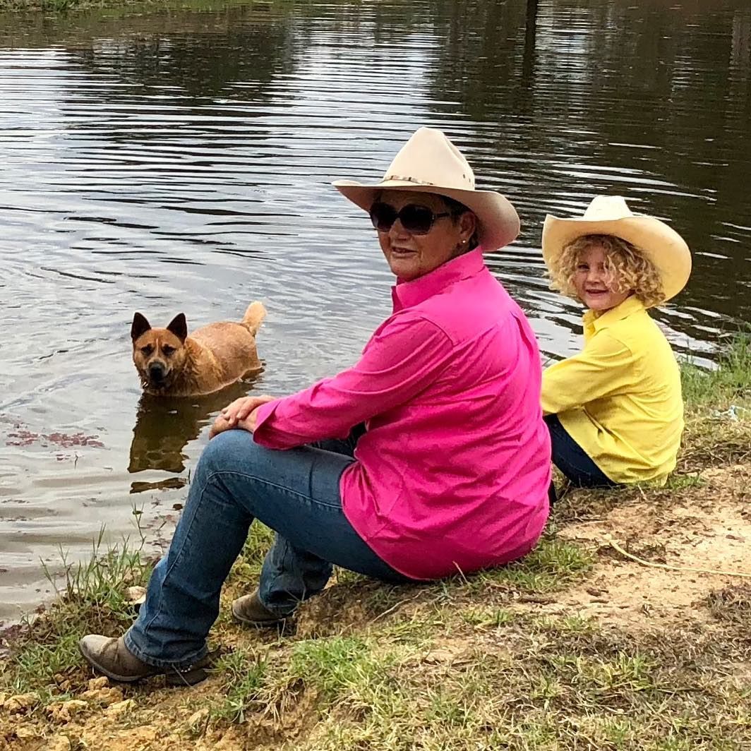 Grandmother, granddaughter and dog
