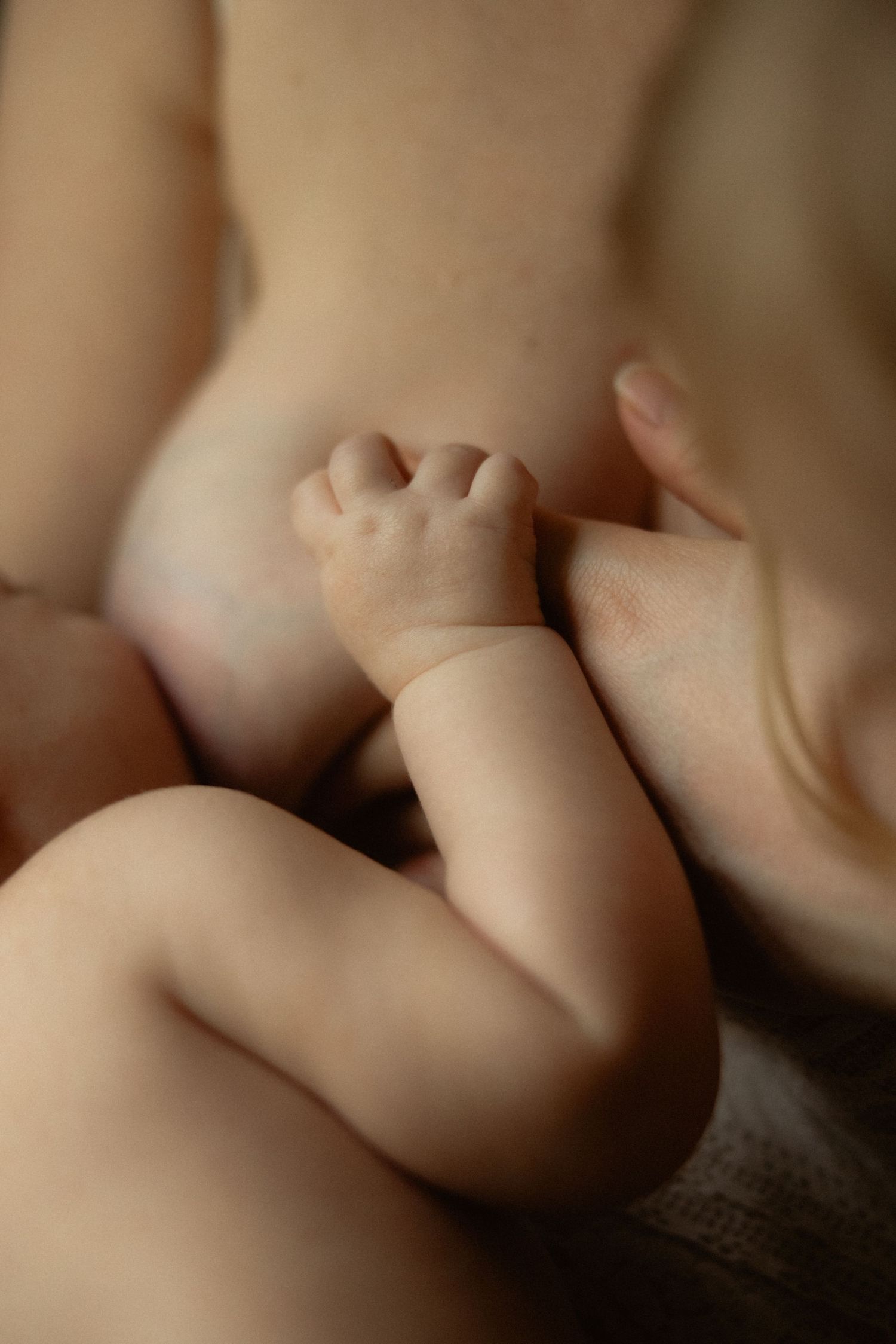 Close-up view of a tiny baby's hand and arm showing delicate skin and gentle curves in soft natural lighting.