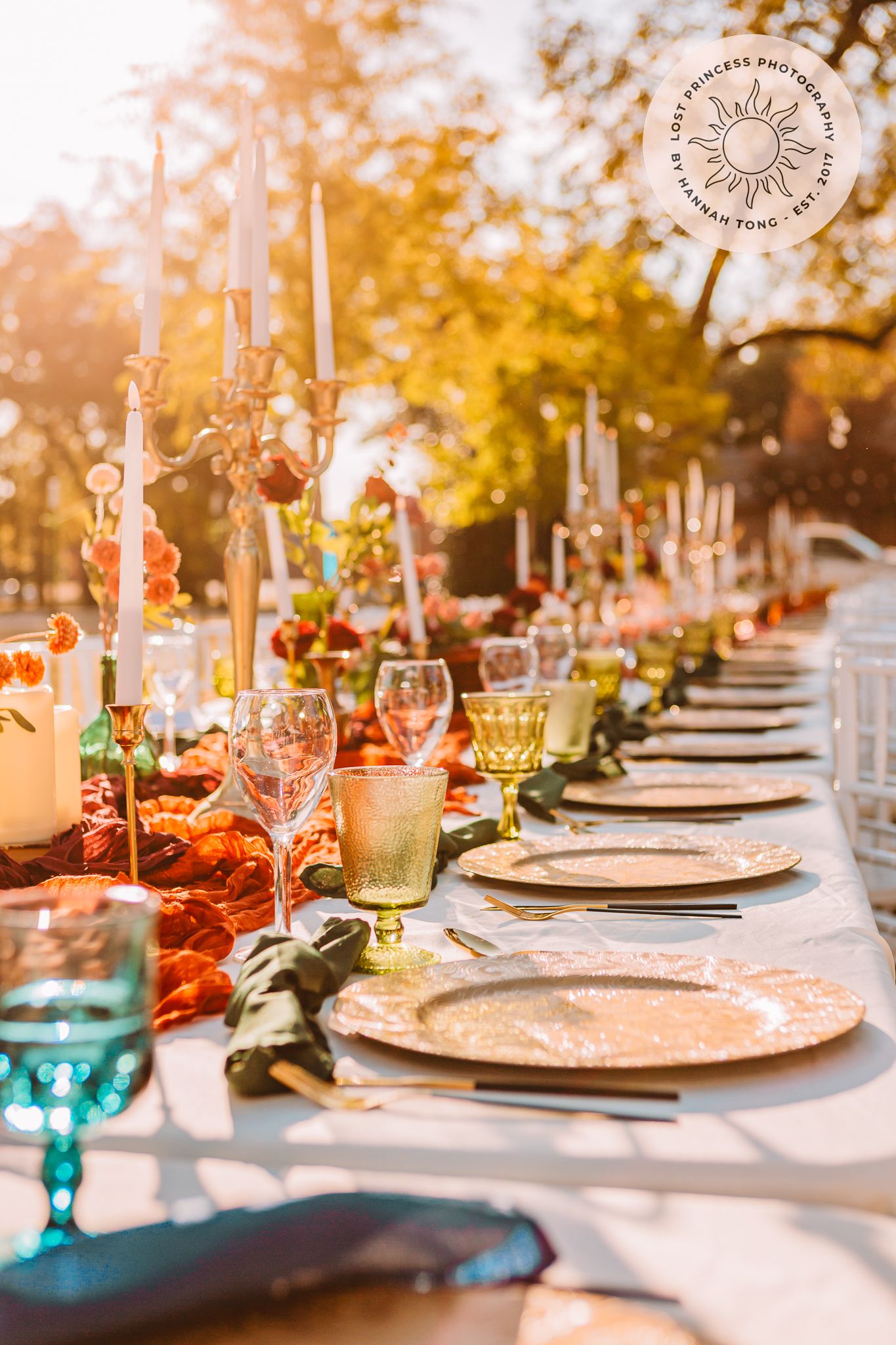 A tablescape designed by Folktale Venue for the Mount Pleasant Chamber of Commerce Harvest Dinner. Photographed by Lost Princess Photography
