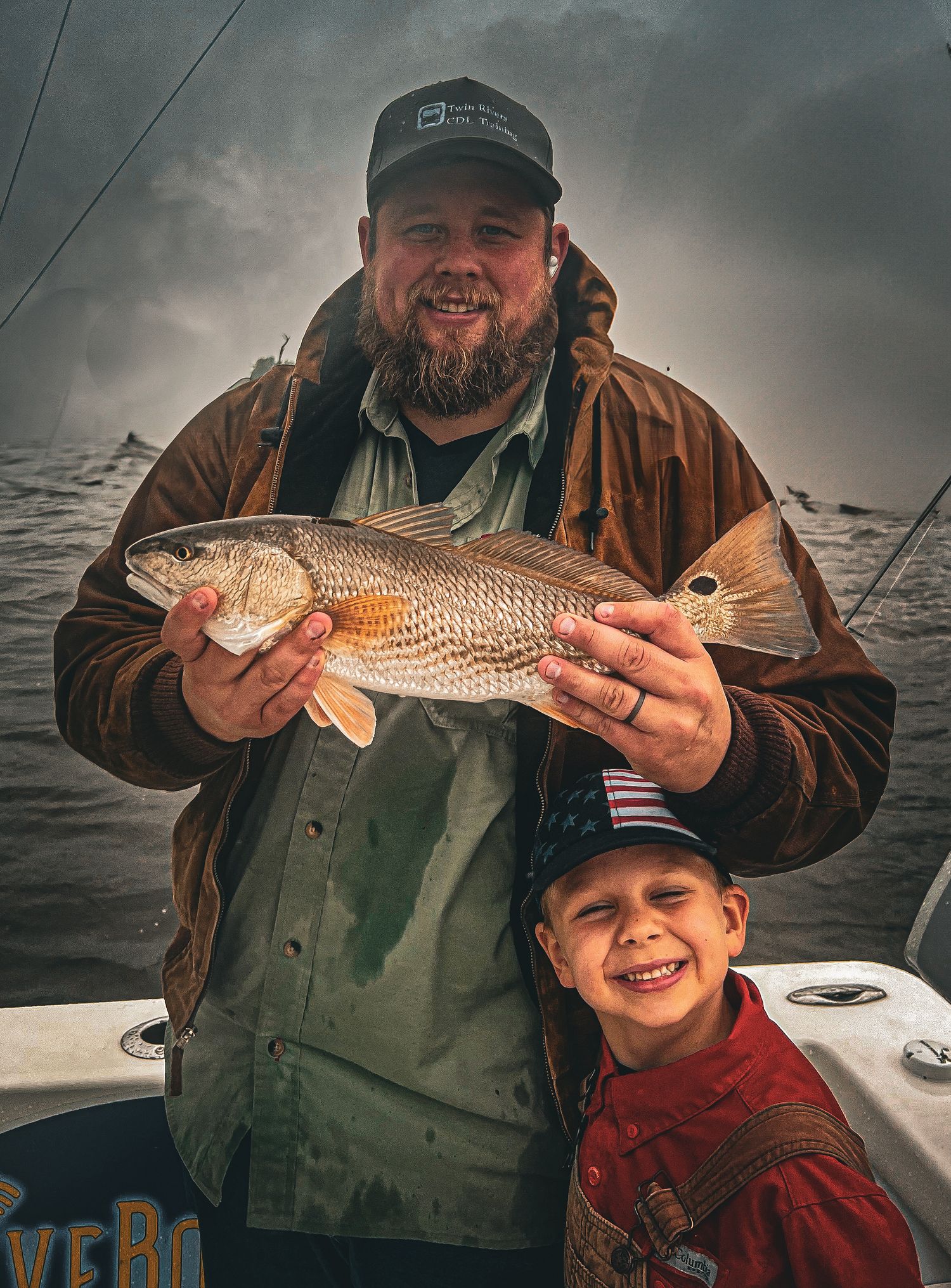 Series of redfish catches photographed during overcast fishing trip.