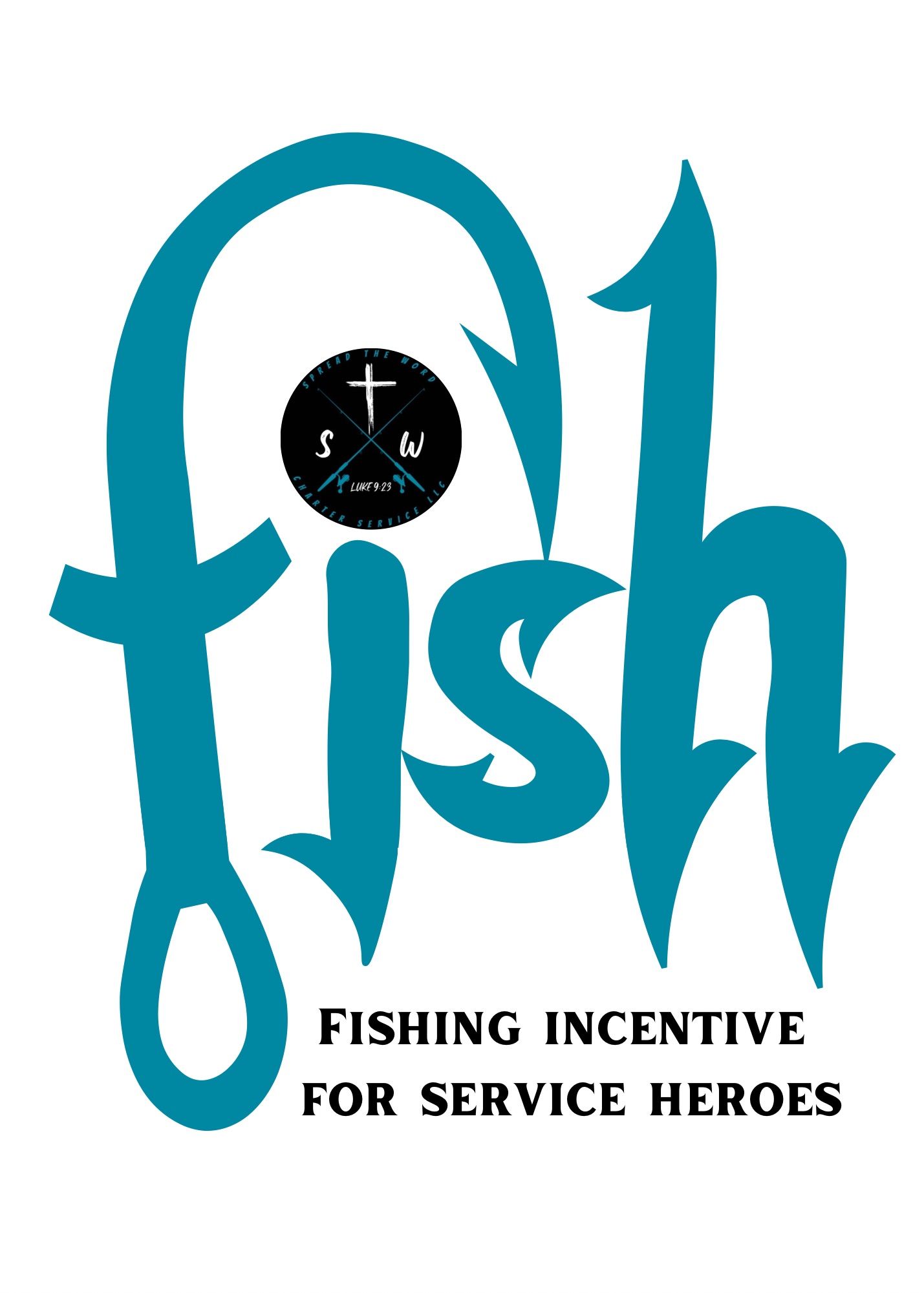 Blue stylized 'fish' logo design for Fishing Incentive for Service Heroes organization.