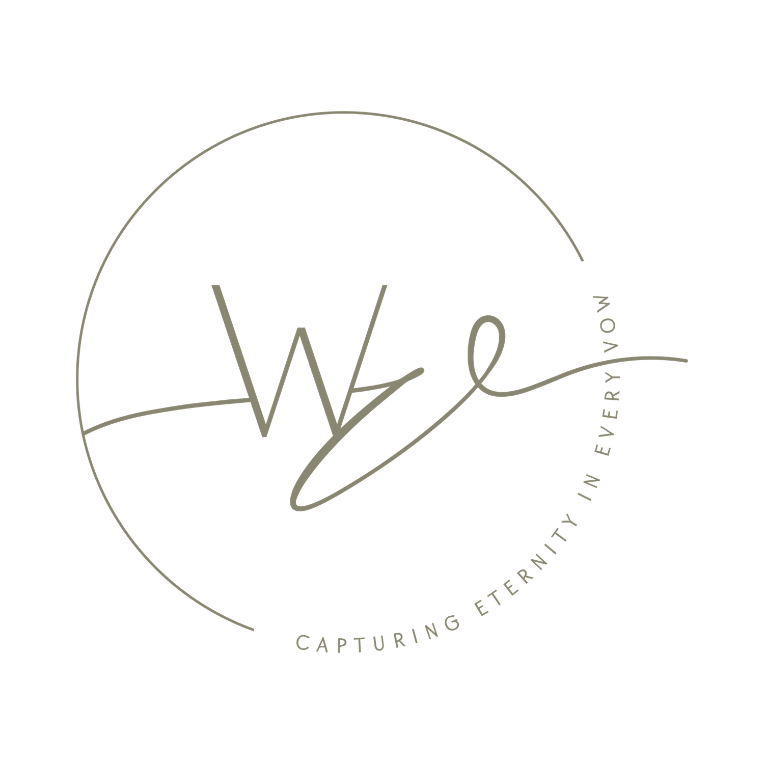 Minimalist circular logo reading Capturing Eternity in Every Vow with elegant script initials.